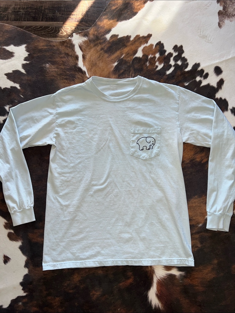 ivory ella Pale Blue Long-Sleeve Pocket Tee with Elephant Sketch